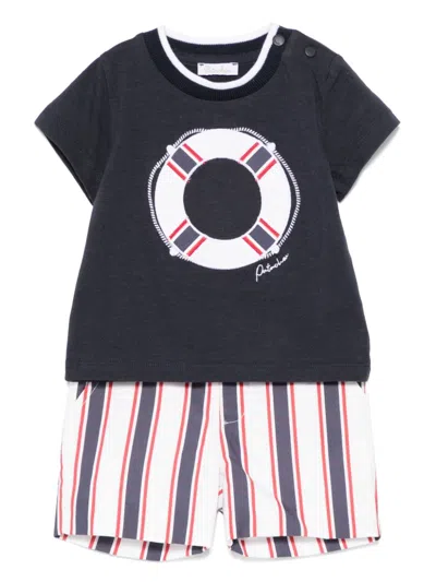 Patachou Babies' Striped Shorts Set In Blue