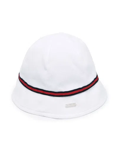 Patachou Kids' Striped Trim Piqué Sun Hat In White