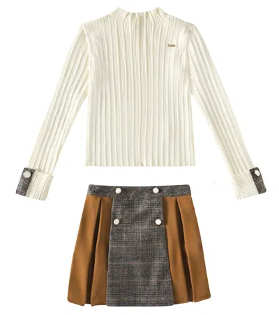Patachou Kids' Sweater And Checked Skirt Set In Neutrals