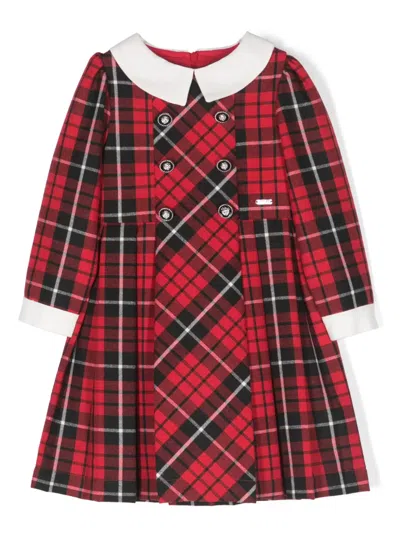 Patachou Kids' Tartan-check Double-breasted Dress In Red