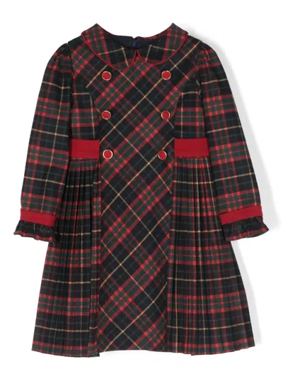 Patachou Kids' Tartan-plaid Double-breasted Dress In Green