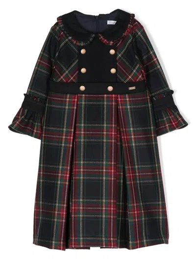 Patachou Kids' Tartan-print Flannel Dress In Blue