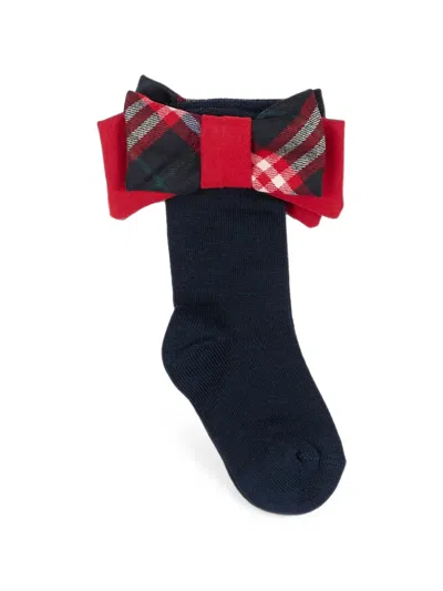 Patachou Babies' Tartan-bow Knee-high Socks In Blue