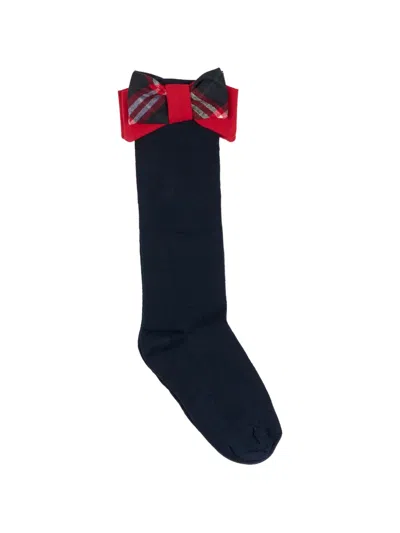 Patachou Kids' Tartan-bow Knee-high Socks In Black