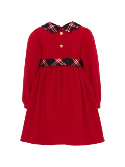 Patachou Kids' Tartan-trim Long-sleeve Dress In Red