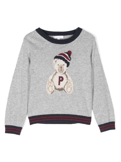 Patachou Babies' Teddy Bear-intarsia Sweater In Grey