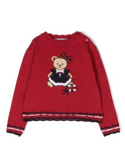 Patachou Babies' Teddy Bear Knitted Jumber In Red