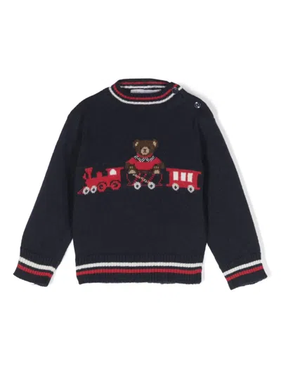 Patachou Babies' Teddy Bear-pattern Striped Jumper In Blue