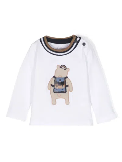Patachou Babies' Teddy Bear-print Long-sleeve T-shirt In White