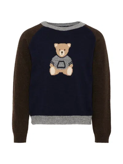 Patachou Kids' Teddy-bear Intarsia-knit Sweater In Multi