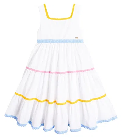 Patachou Kids' Tiered Cotton Dress In Multicoloured