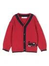 Patachou Train-pattern Two-tone Cardigan In Red