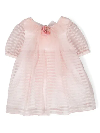 Patachou Babies' Tulle-detail Short-sleeved Dress In Pink