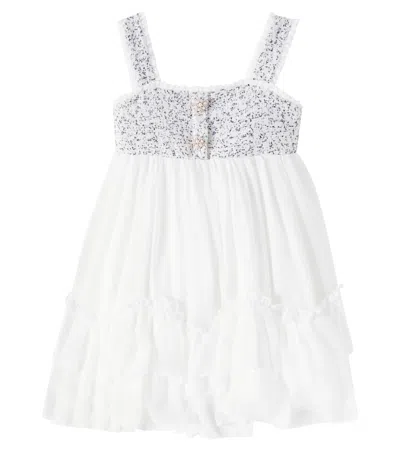Patachou Kids' Verziertes Kleid Aus Tweed Und Chiffon In Weiss