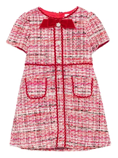 Patachou Kids' Tweed Bow Dress In Pink