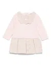 Patachou Tweed-collar Pleated Dress In Pink