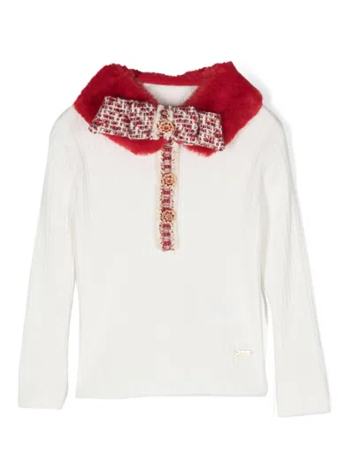 Patachou Kids' Tweed-detail Contrasting-collar Jumper In White