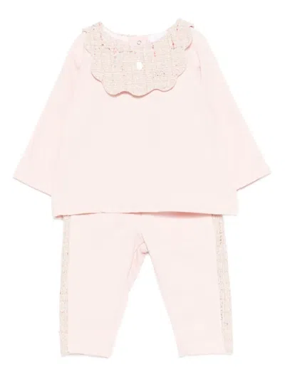Patachou Babies' Tweed-details Trousers (set Of Two) In Pink
