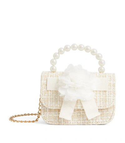 Patachou Kids' Tweed Embellished Top-handle Bag In Ivory