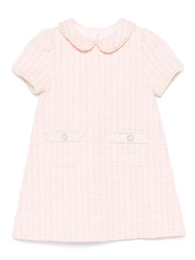 Patachou Kids' Tweed Peter-pan Collar Casual Dress In Pink