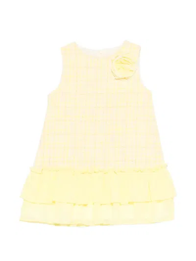 Patachou Kids' Tweed Ruffled-detail Dress In Yellow