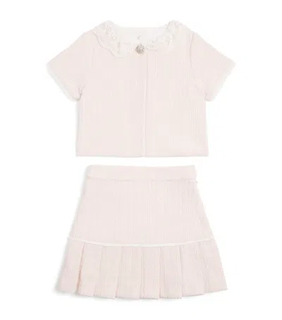 Patachou Kids' Tweed Top And Skirt Set In Pink