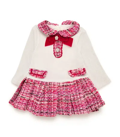 Patachou Kids' Tweed-trim Rib-knit Dress In Red