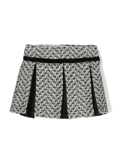 Patachou Kids' Two-tone Pleated Tweed Skirt In Black