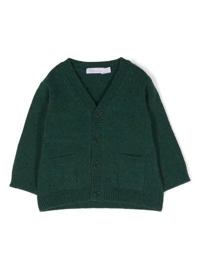 Patachou Babies' V-neck Knitted Cardigan In Green