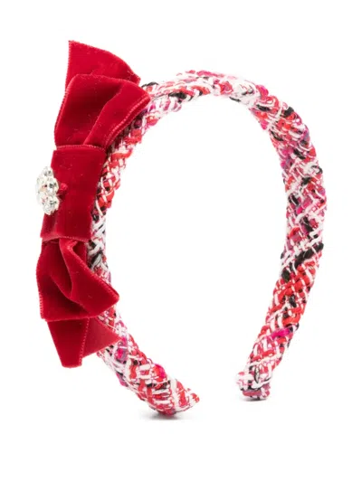 Patachou Babies' Velvet-bow Tweed Headband In Red