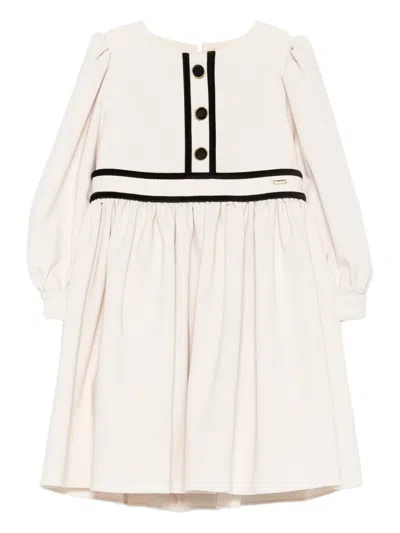 Patachou Kids' Velvet-trimmed Puff-sleeve Dress In White
