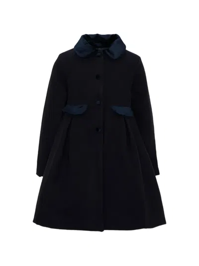 Patachou Kids' Velvet-trim Pleated Coat In Blue