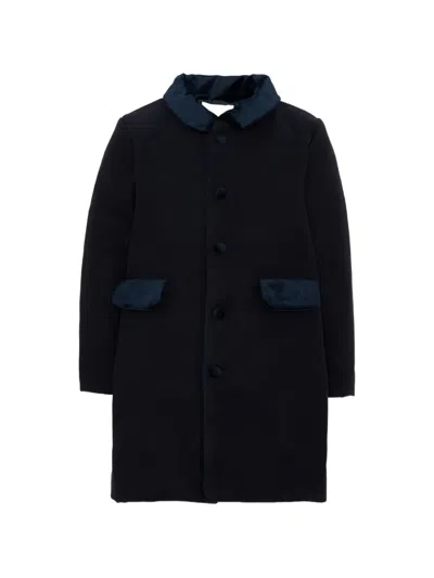 Patachou Kids' Velvet-trim Single-breasted Coat In Blue