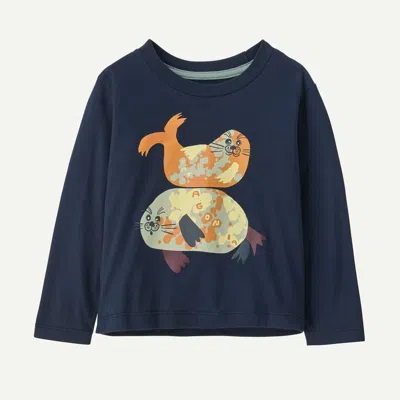 Patagonia Kids' Baby Long-sleeved Graphic T-shirt In New Navy In Blue