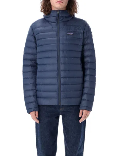 Patagonia Men Blue Logo Hood Puffer Jacket