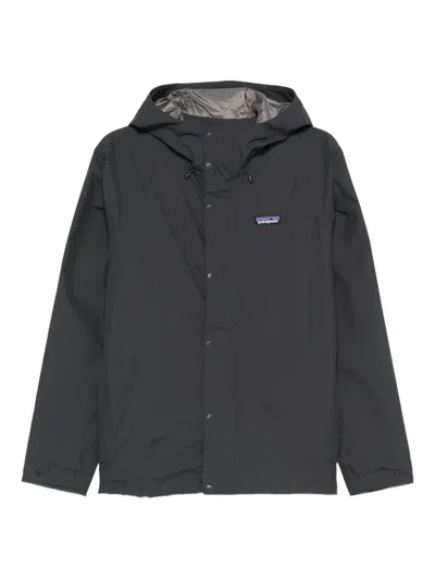Patagonia Hooded Padded Jacket With Snap And Zipper Closure In Black