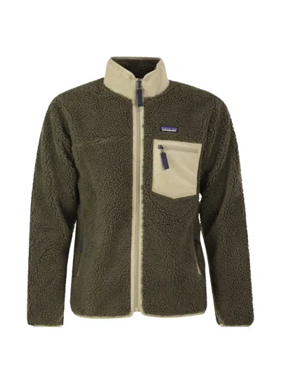 Patagonia Retro Fleece Jacket Contrast Panel High Collar In Multi