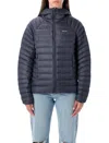 Patagonia Hooded Padded Jacket With Quilted Design And Side Pockets In Blue
