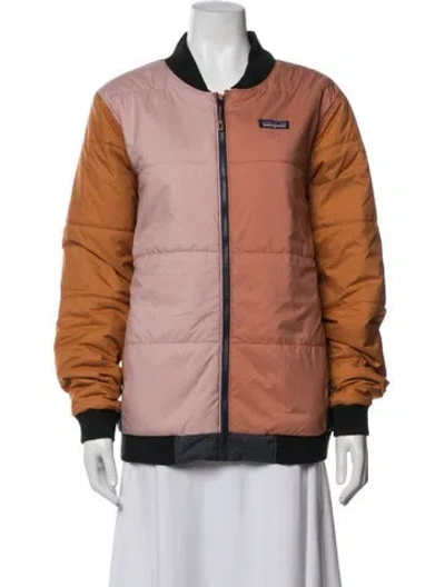 Pre-owned Patagonia Colorblock Pattern Bomber Jacket In Orange