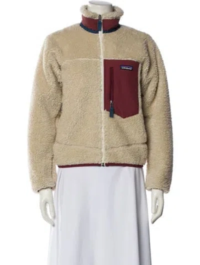 Pre-owned Patagonia Colorblock Pattern Faux Fur Jacket In Neutral