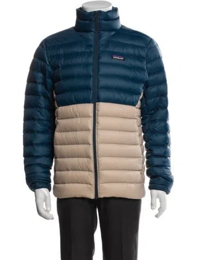 Pre-owned Patagonia Colorblock Pattern Puffer Coat In Blue