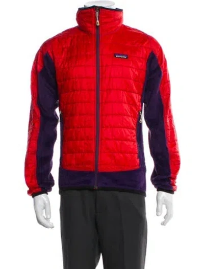 Pre-owned Patagonia Colorblock Pattern Puffer Coat In Red