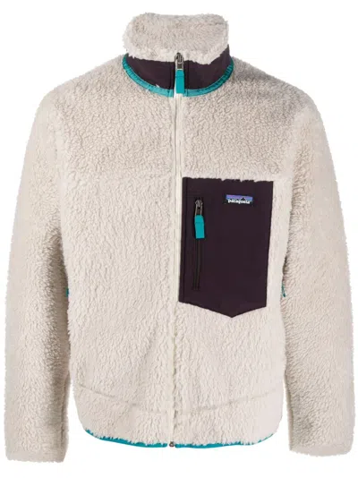 Patagonia Contrasting-pocket Faux-shearling Jacket In Neutrals