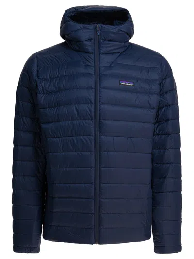 Patagonia Down Zip-up Hooded Jacket In Blue