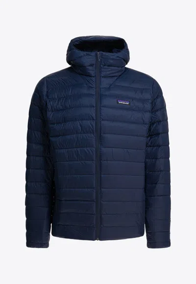 Patagonia Down Zip-up Hooded Jacket In Blue