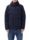 Patagonia Quilted Padded Jacket With High Collar And Hood In Blue