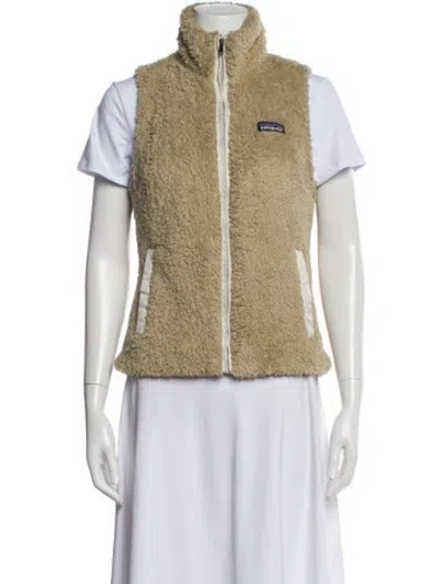 Pre-owned Patagonia Faux Shearling Paisley Print Vest In Neutral