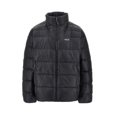Patagonia Fitz Roy Quilted Nylon Puffer Jacket With High Collar In Black
