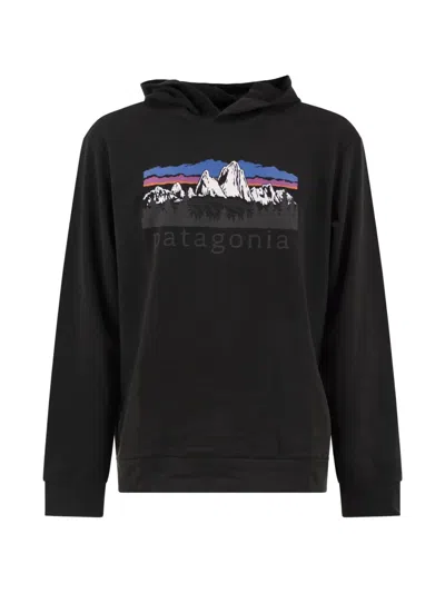 Patagonia Fitz Roy Foothills Graphic-print Cotton Hoodie In Black
