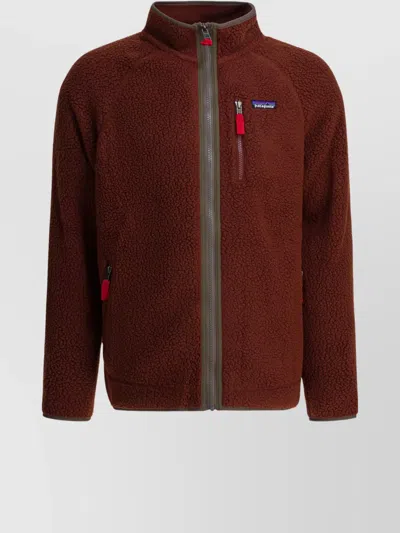 Patagonia Fleece Jacket With High Collar And Pockets In Brown